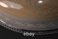 Art Deco Large Peach Tan Glass Ceiling Light Shade Bowl 3 Metal Hangers