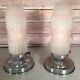 Art Deco Pair Of Lamps Pink Shades Chrome Base Antique
