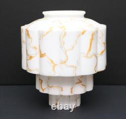 Art Deco Skyscraper Marbled Milk Glass Lamp Ceiling Shade 9.5