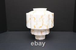Art Deco Skyscraper Marbled Milk Glass Lamp Ceiling Shade 9.5