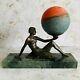 Art Deco Vintage Nude Lady Spelter Statue Lamp French Pate De Verre Globe Shade