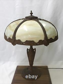 Art Nouveau Antique Bent Slag Glass Table Lamp Victorian Deco Miller Handel Era