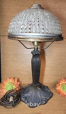 Art Nouveau Floral lamp with Czech Crystal Beaded Basket Lamp Shade