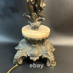 Art Nouveau Victorian Lamp Purple Beaded Fringe Shade Goddess Bridge Arm Marble