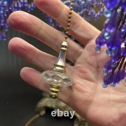 Art Nouveau Victorian Lamp Purple Beaded Fringe Shade Goddess Bridge Arm Marble