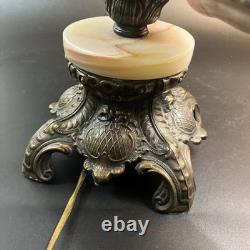 Art Nouveau Victorian Lamp Purple Beaded Fringe Shade Goddess Bridge Arm Marble