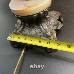 Art Nouveau Victorian Lamp Purple Beaded Fringe Shade Goddess Bridge Arm Marble