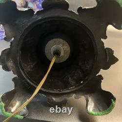 Art Nouveau Victorian Lamp Purple Beaded Fringe Shade Goddess Bridge Arm Marble