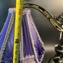 Art Nouveau Victorian Lamp Purple Beaded Fringe Shade Goddess Bridge Arm Marble