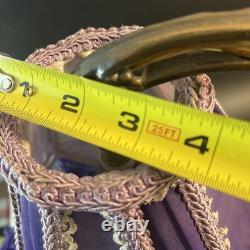 Art Nouveau Victorian Lamp Purple Beaded Fringe Shade Goddess Bridge Arm Marble