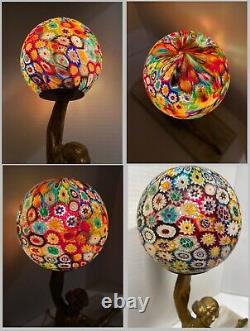Art deco lamp with gilt girl and millefiori shade