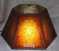 Arts & Crafts Mica Lamp Shade Six Panel Red Orange Vintage Handcrafted