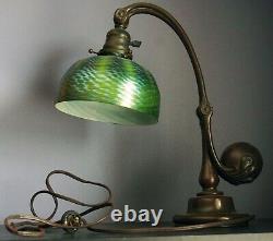 Authentic Tiffany Studios Counterbalance Desk Lamp #417 with 7 Favrile Shade