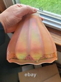 Awesome Marigold Carnival Glass Deco Lamp Shade w Etched Greek Key Pattern