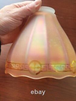 Awesome Marigold Carnival Glass Deco Lamp Shade w Etched Greek Key Pattern