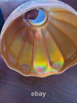 Awesome Marigold Carnival Glass Deco Lamp Shade w Etched Greek Key Pattern