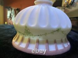 BEAUTIFUL 5 Tall Vintage Ribbed Mauve Hand Painted Milk Glass Lamp Shade