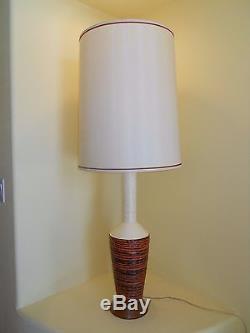 Big Pair 60's Vintage MID Century Danish Teak Pottery Lamps Orig Shades Italy