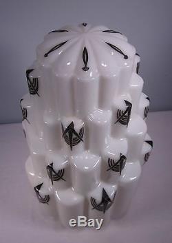 BIG Vintage ART DECO Skyscraper LAMP SHADE Milk Glass GLOBE Black Stencil LIGHT