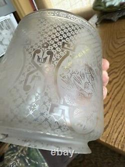 BIRD Antique Acid Etched Glass Oil Gas Hall Lamp Shade Victorian Cylinder 5 Fit