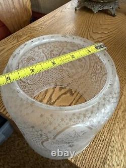 BIRD Antique Acid Etched Glass Oil Gas Hall Lamp Shade Victorian Cylinder 5 Fit