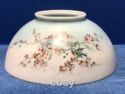 BIRDS & FLOWERS Antique MATCHING 14 Oil Lamp SHADE & Base & ORNATE Brass FONT