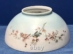 BIRDS & FLOWERS Antique MATCHING 14 Oil Lamp SHADE & Base & ORNATE Brass FONT