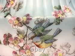 BIRDS & FLOWERS Antique MATCHING 14 Oil Lamp SHADE & Base & ORNATE Brass FONT