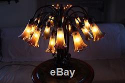 BRONZE Vintage LILY LAMP -18 LIGHTS WITH IRIDESCENT SHADES