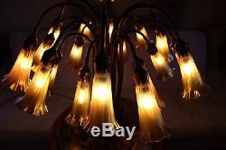 BRONZE Vintage LILY LAMP -18 LIGHTS WITH IRIDESCENT SHADES