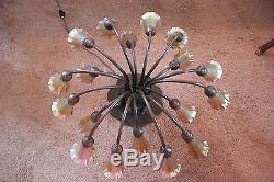 BRONZE Vintage LILY LAMP -18 LIGHTS WITH IRIDESCENT SHADES