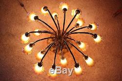 BRONZE Vintage LILY LAMP -18 LIGHTS WITH IRIDESCENT SHADES