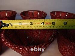 Beaded Lamp Shade set of 2 burn Red Vintage Glass Small Mini 4.5 Height