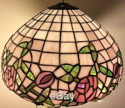 Beautiful 13.5 Diameter Roses Vintage Stained Glass Lamp Shade Tiffany Style