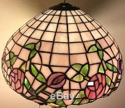 Beautiful 13.5 Diameter Roses Vintage Stained Glass Lamp Shade Tiffany Style