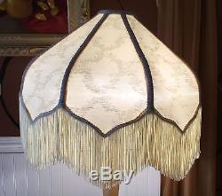 Beautiful LARGE vintage lampshade. Victorian in cream brocade and long fringe