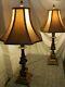 Beautiful Pair Of Tall Vintage Style Ornate Table Lamps. Two Tone Mocha Shades