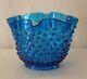 Beautiful Sapphire Blue Large Hobnail Antique Glass Lamp Shade With 4 Fitter