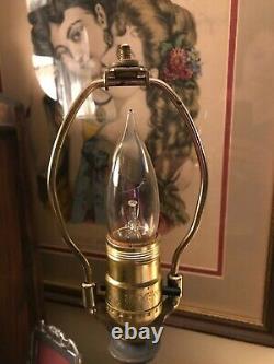 Beautiful Small Vintage Blue Slag Glass Table Lamp Light & Shade