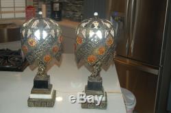 Beautiful Vintage Pair Of Boudoir Table Lamps WithCherubs Filigree Shades
