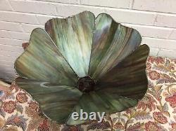 Beautiful Vtg Green Brown Slag Glass Lamp Shade 6 Panel 10 3/4 Tall X 15 Across