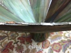 Beautiful Vtg Green Brown Slag Glass Lamp Shade 6 Panel 10 3/4 Tall X 15 Across