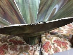 Beautiful Vtg Green Brown Slag Glass Lamp Shade 6 Panel 10 3/4 Tall X 15 Across