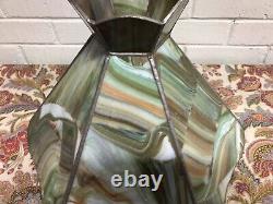 Beautiful Vtg Green Brown Slag Glass Lamp Shade 6 Panel 10 3/4 Tall X 15 Across