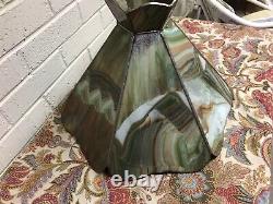 Beautiful Vtg Green Brown Slag Glass Lamp Shade 6 Panel 10 3/4 Tall X 15 Across