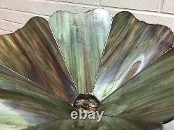 Beautiful Vtg Green Brown Slag Glass Lamp Shade 6 Panel 10 3/4 Tall X 15 Across