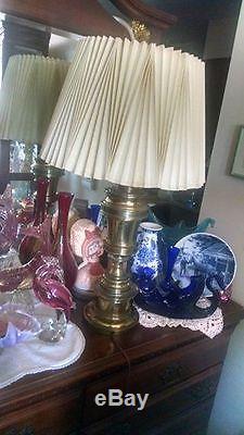 Beautiful pair solid Brass Stiffel vintage lamps with original shades