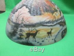 Beautiful vintage reverse hand painted snow covered & forest scene Lamp Shade