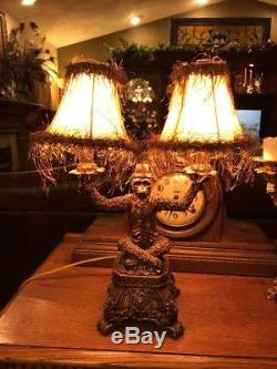 Bellhop Monkey Lamp With Double Lights and Shades Candlesticks Vintage Monkey