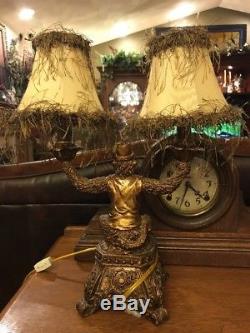 Bellhop Monkey Lamp With Double Lights and Shades Candlesticks Vintage Monkey